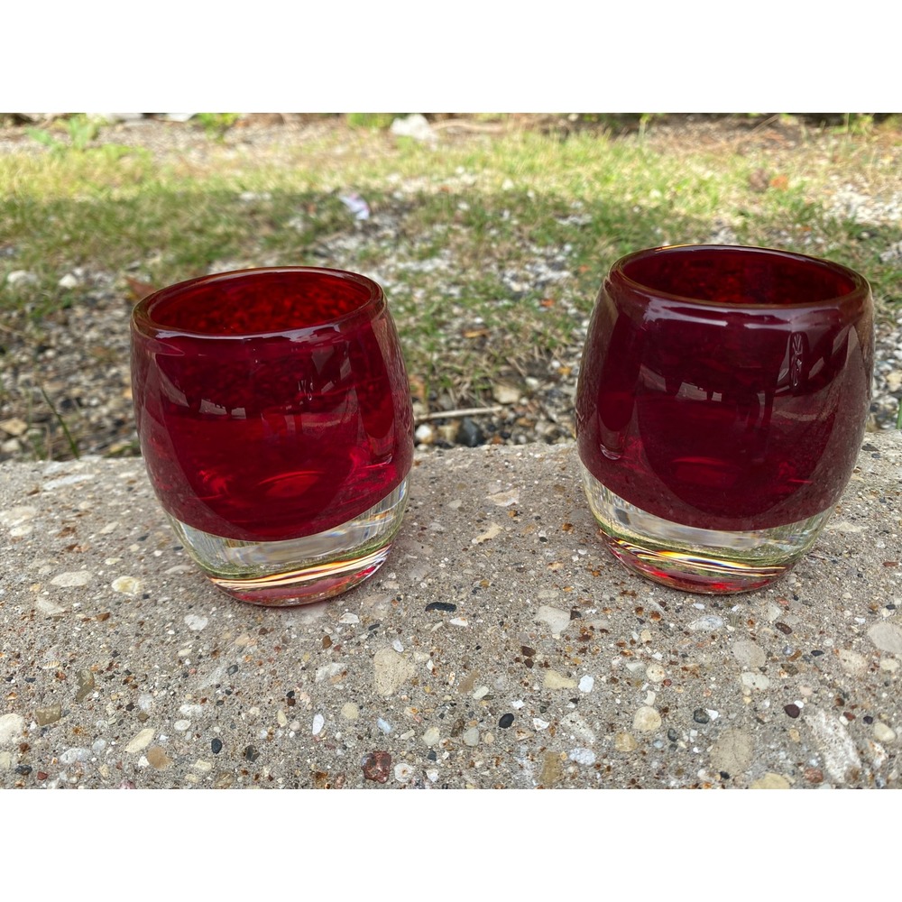 Crate and Barrel Diva Votive Ruby Glass Candle Holders Set of 2 Made in Poland